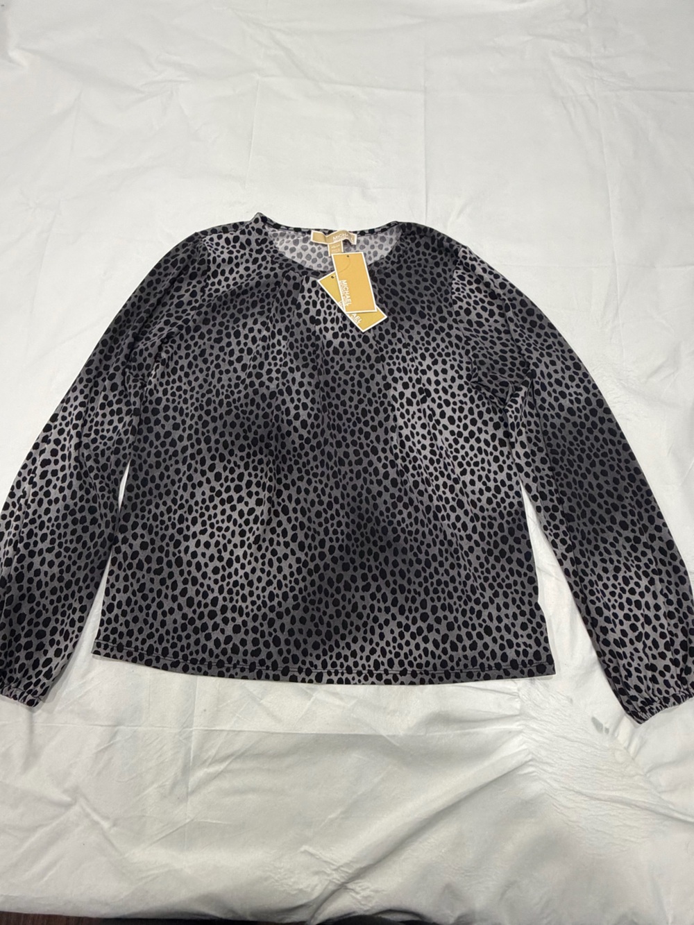 Michael Kors Black and Gray Animal Print Long-Sleeve Blouse
